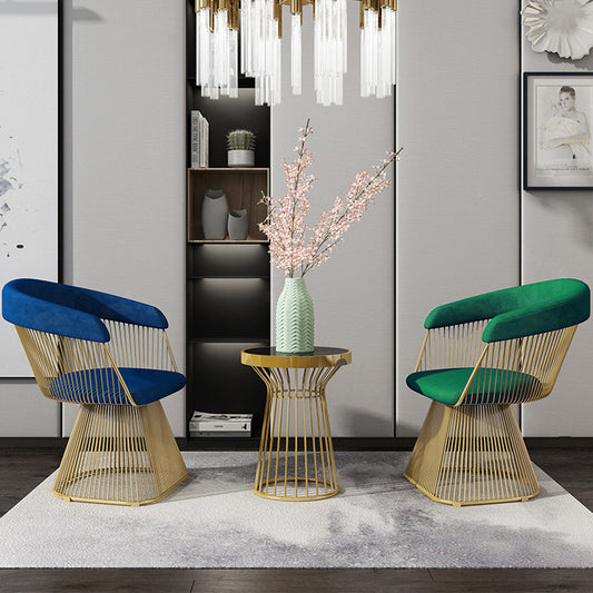 Curved Accent Chair, Velvet Upholstered with Gold Legs