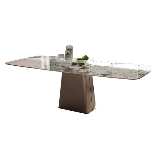 Contemporary design White Faux Marble Dining Table Rectangular Table in Brushed Gold