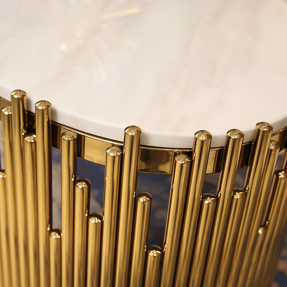 Modern Living Room Oval Coffee Table with Metal Frame & Faux Marble Top