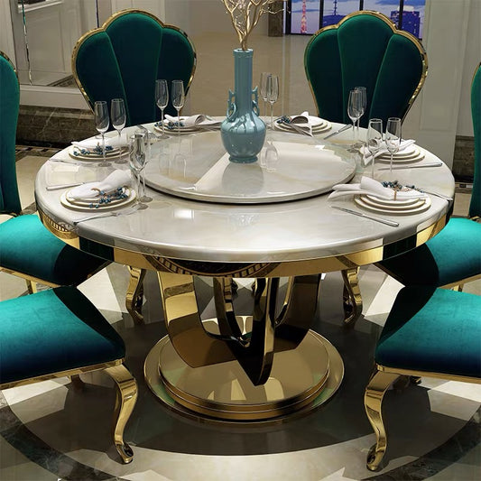 Contemporary design dining table faux marble with chrome/ gold stainless steel base