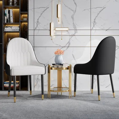Modern PU leather (2-piece set) white and orange dining chairs with metal legs