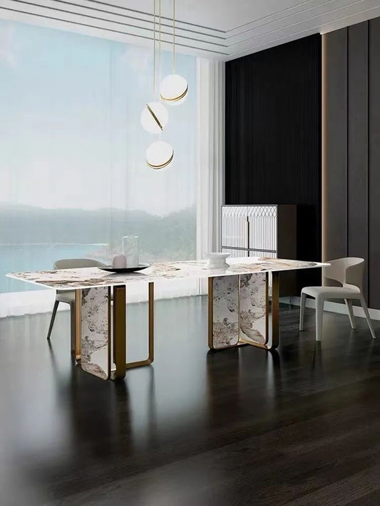 Contemporary Italy cc design Rectangle Stone & Stainless Steel Base Dining Table