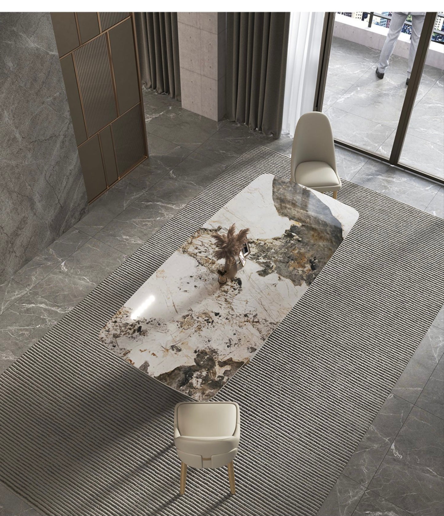 Contemporary Italy design stone  top with Bronze stainless steel base dining table