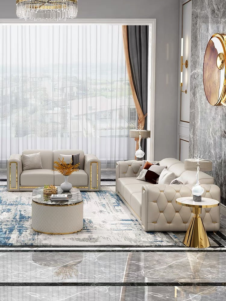 Contemporary High End stainless steel Chesterfield sofa with stainless steel hardware