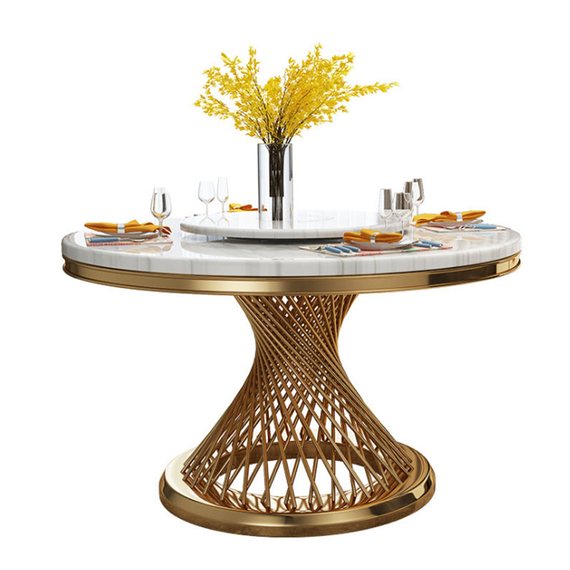 Contemporary Design  Geometry Round Dining Table Modern White Faux Marble Top with /without  Lazy Susan +Stainless Steel Gold Legs