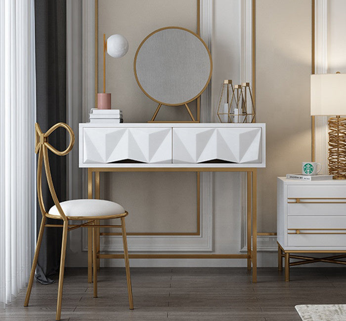 Modern Vanity Set with Mirror, Gold & White Dresser Table Set and Butt Decobuys Modern Vanity Set with Mirror, Gold & White Dresser Table Set and Butt Decobuys