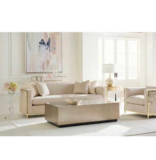 Contemporary Luxurious Stainless Steel Base With Fabric/Velvet Jacques Round Back Arm Chair and High End Sofa