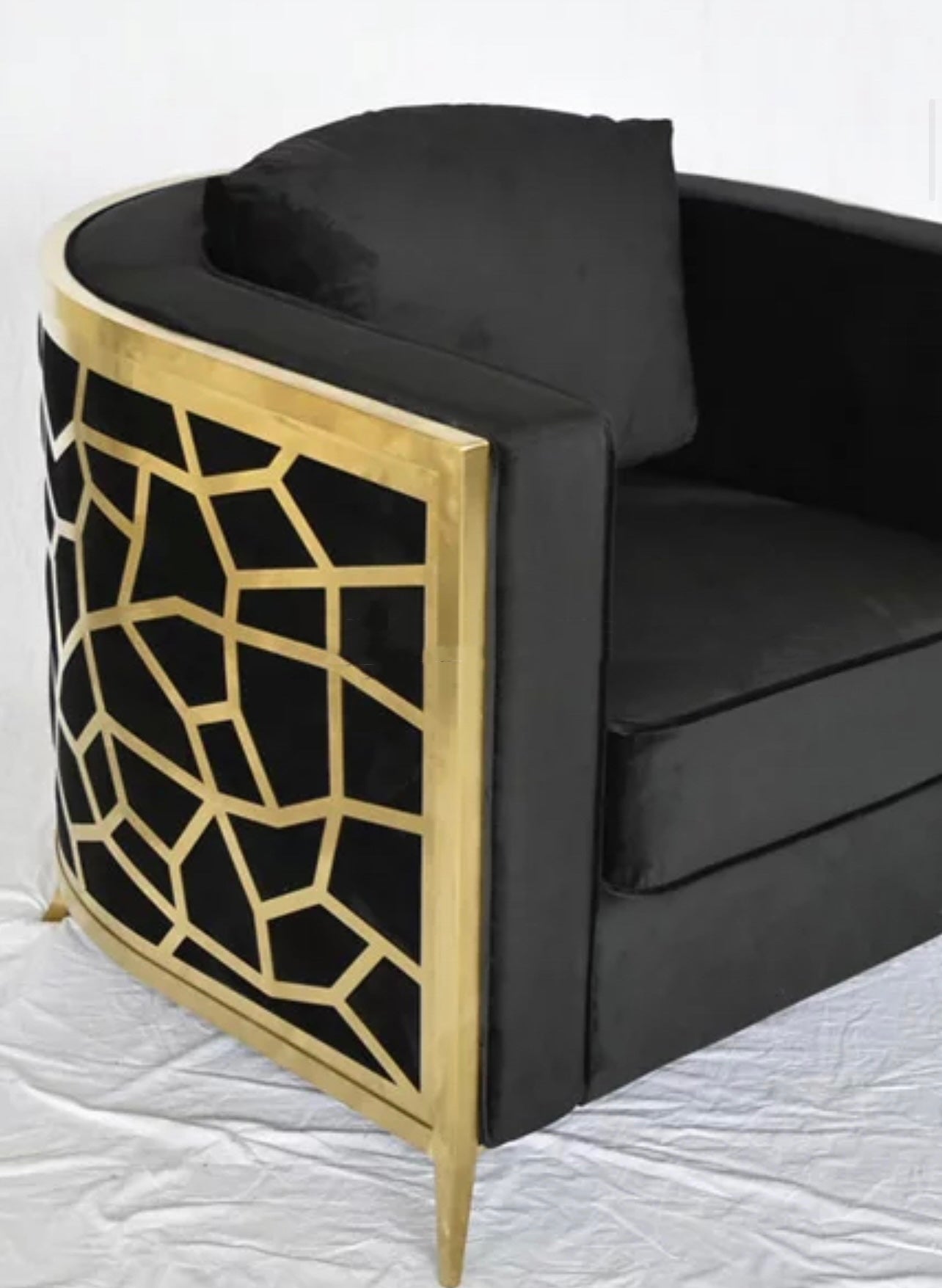 Contemporary Luxurious Stainless Steel Base With Fabric/Velvet Jacques Round Back Arm Chair and High End Sofa