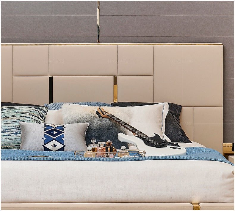 Post-modern light luxury bed, double leather, simple, Hong Kong-style, elegant, ins-net red master bedroom furniture