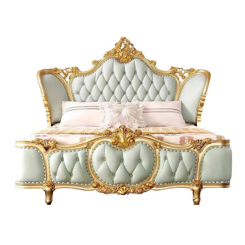 Golden solid wood bed frame Beautiful European furniture