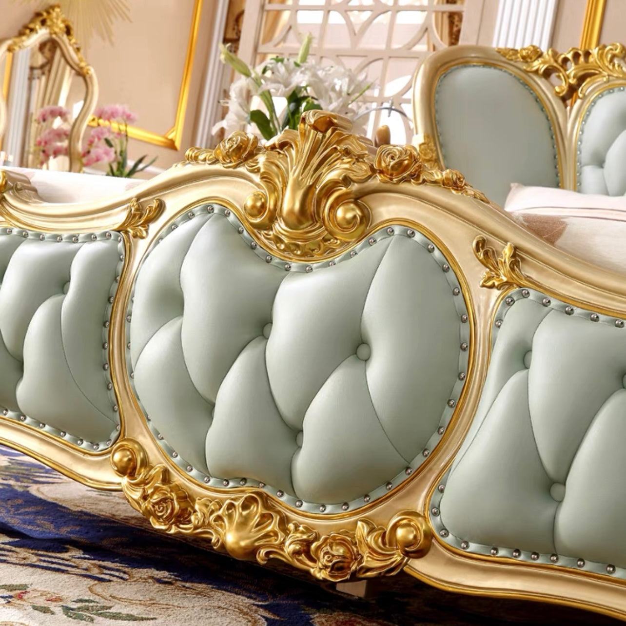 Golden solid wood bed frame Beautiful European furniture