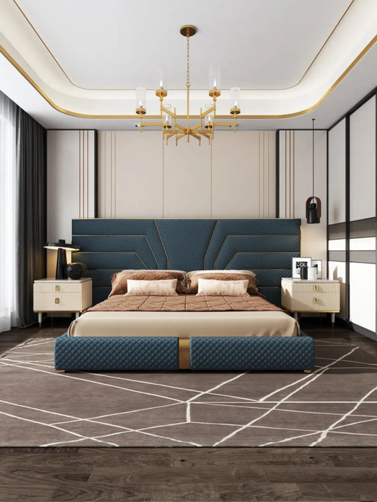 Wide screen bed Italian light luxury style master bedroom double bed Hong Kong style leather art bed solid wood wedding bed white modern large family