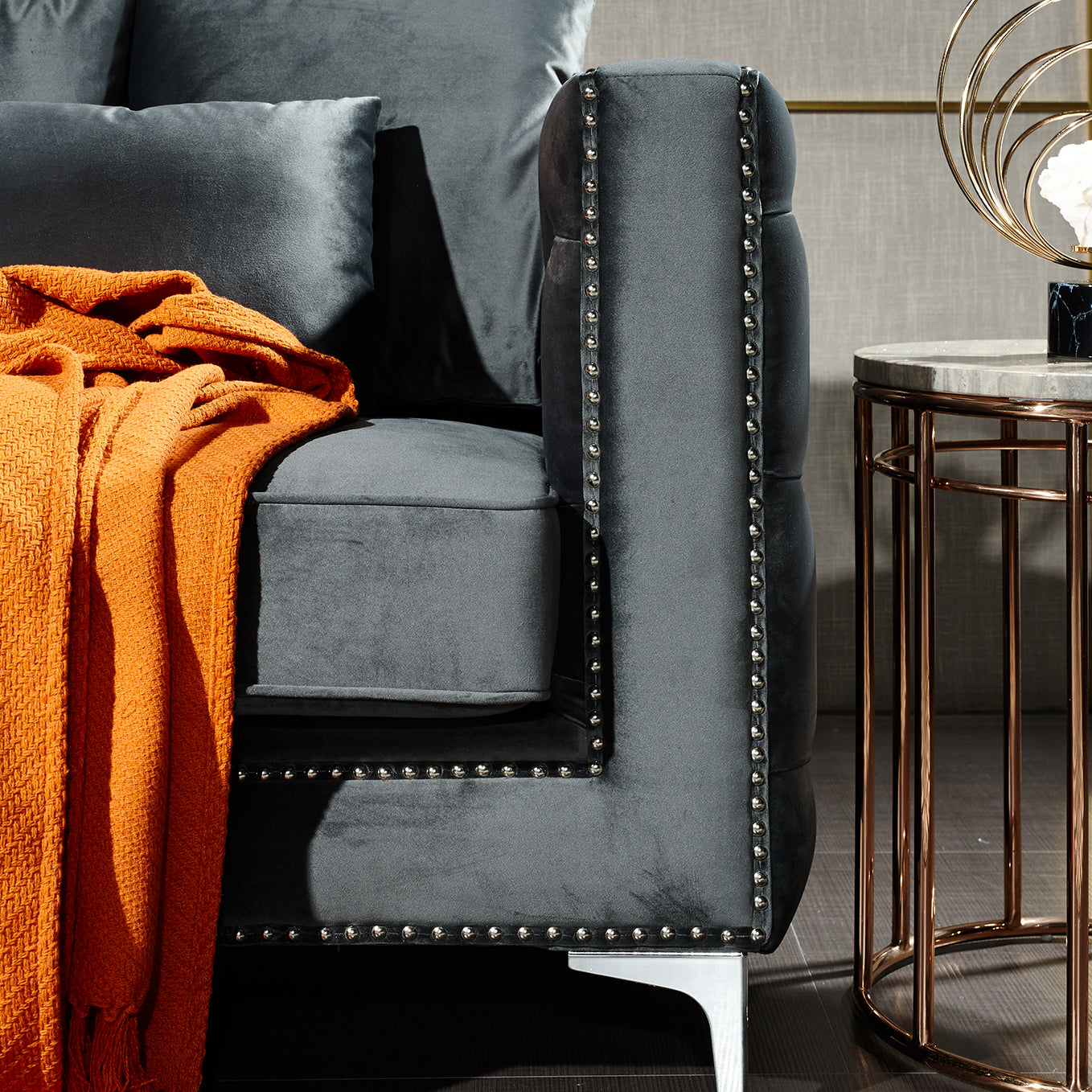 3-Pieces  Modern Metal Style Sofa Set, Dark Gray