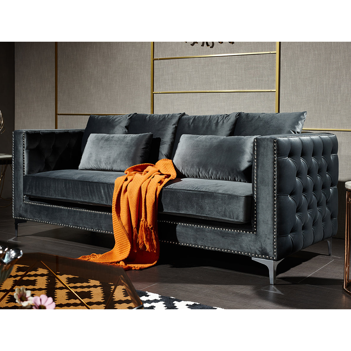 3-Pieces  Modern Metal Style Sofa Set, Dark Gray