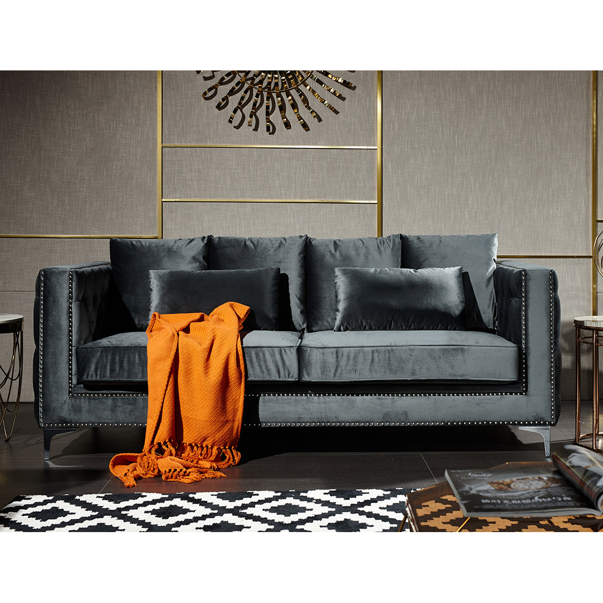 3-Pieces  Modern Metal Style Sofa Set, Dark Gray