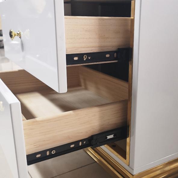 Modern Nightstand Side Table with 2 Drawers, White & Gold