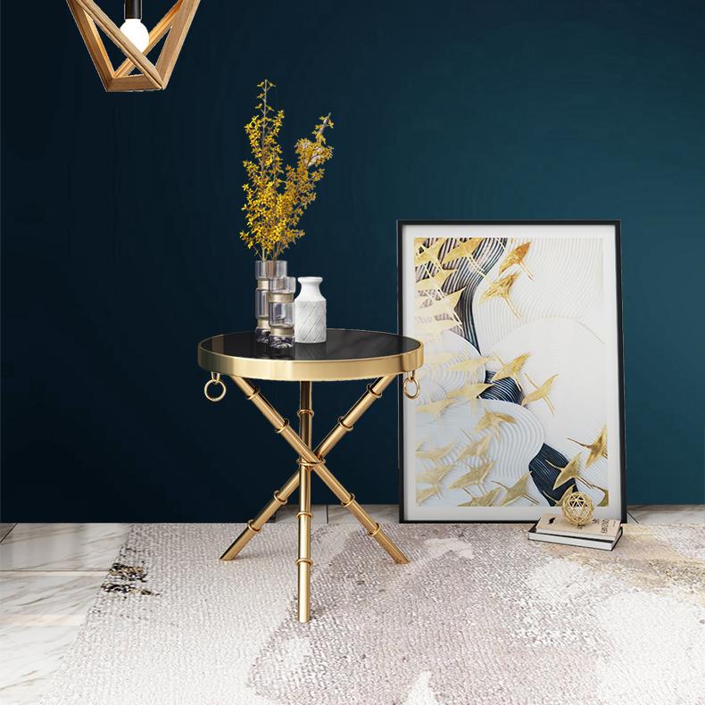 Modern Nightstand - Marble Side Table -End Table with Metal Frame and Golden Ring