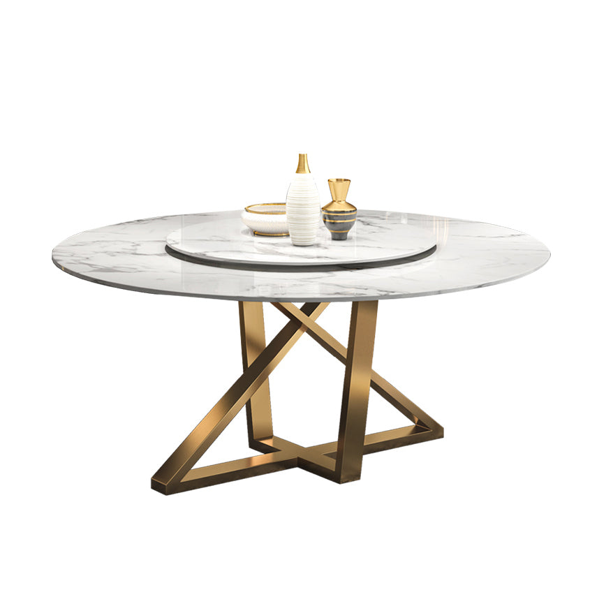 Contemporary Design Round Dining Table Modern White Faux Marble Top with /without Lazy Susan +Stainless Steel Gold Legs