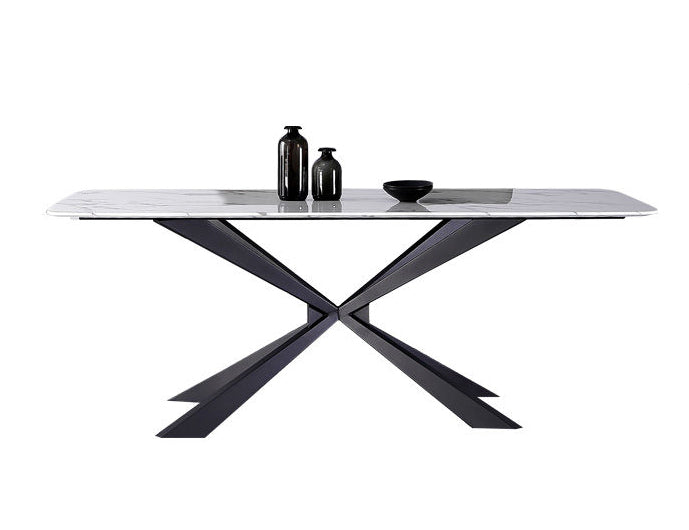 Contemporary Design Geometry Rectangle Large Dining Table in Gold with White Faux Marble Top