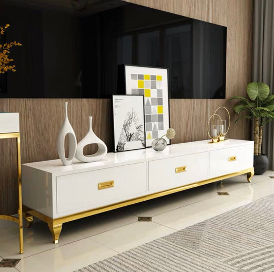 White/Black 71 Inch TV Stand & Gold stainless steel
