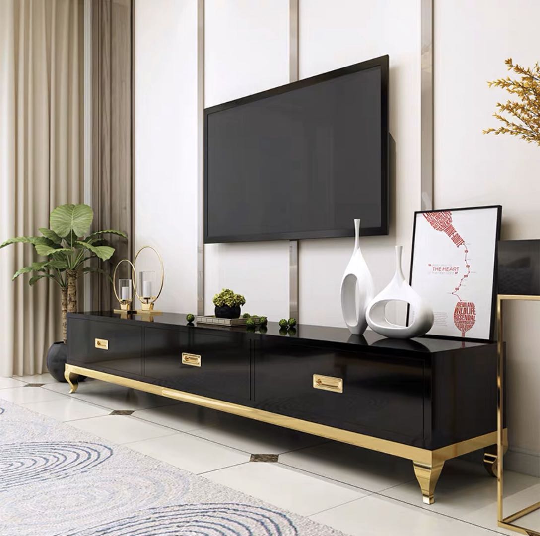 White/Black 71 Inch TV Stand & Gold stainless steel
