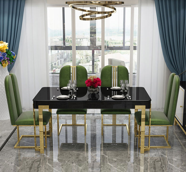 Contemporary Design Rectangle Large Dining Table in Gold with Black Faux Marble Top