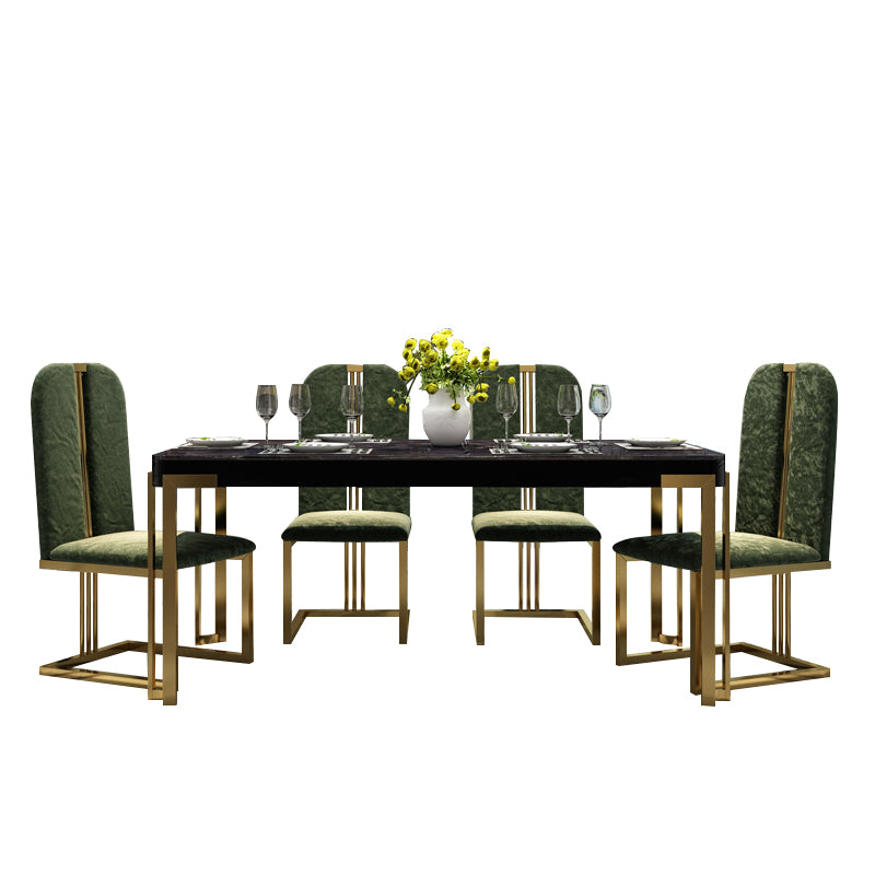 Contemporary Design Rectangle Large Dining Table in Gold with Black Faux Marble Top