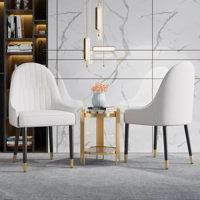Modern PU leather (2-piece set) white and orange dining chairs with metal legs