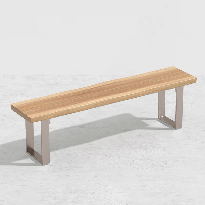 Liveal Rustic 63" Live Edge Dining Bench for 3 Person Solid Wood in Natural Sled Base