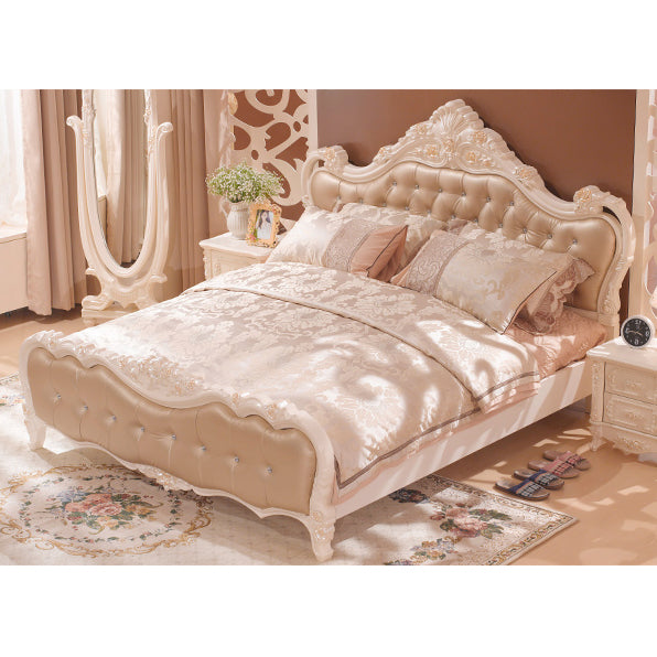 Rose Gold and Pearl White Bed With Floral Motif