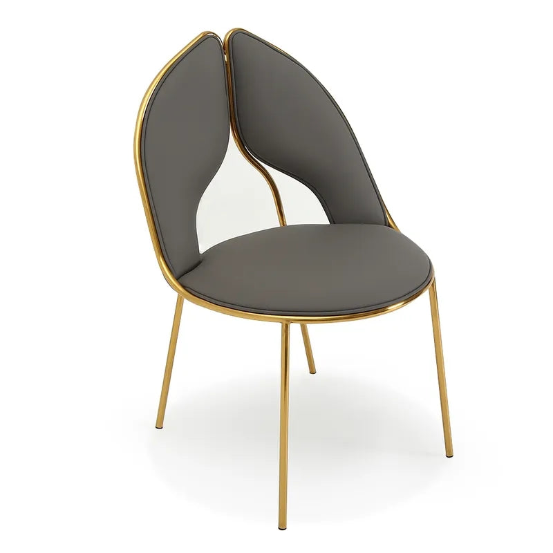 Modern Dining Chair PU Leather Upholstered Stainless Steel Gold Finish Chair (Set of 2)