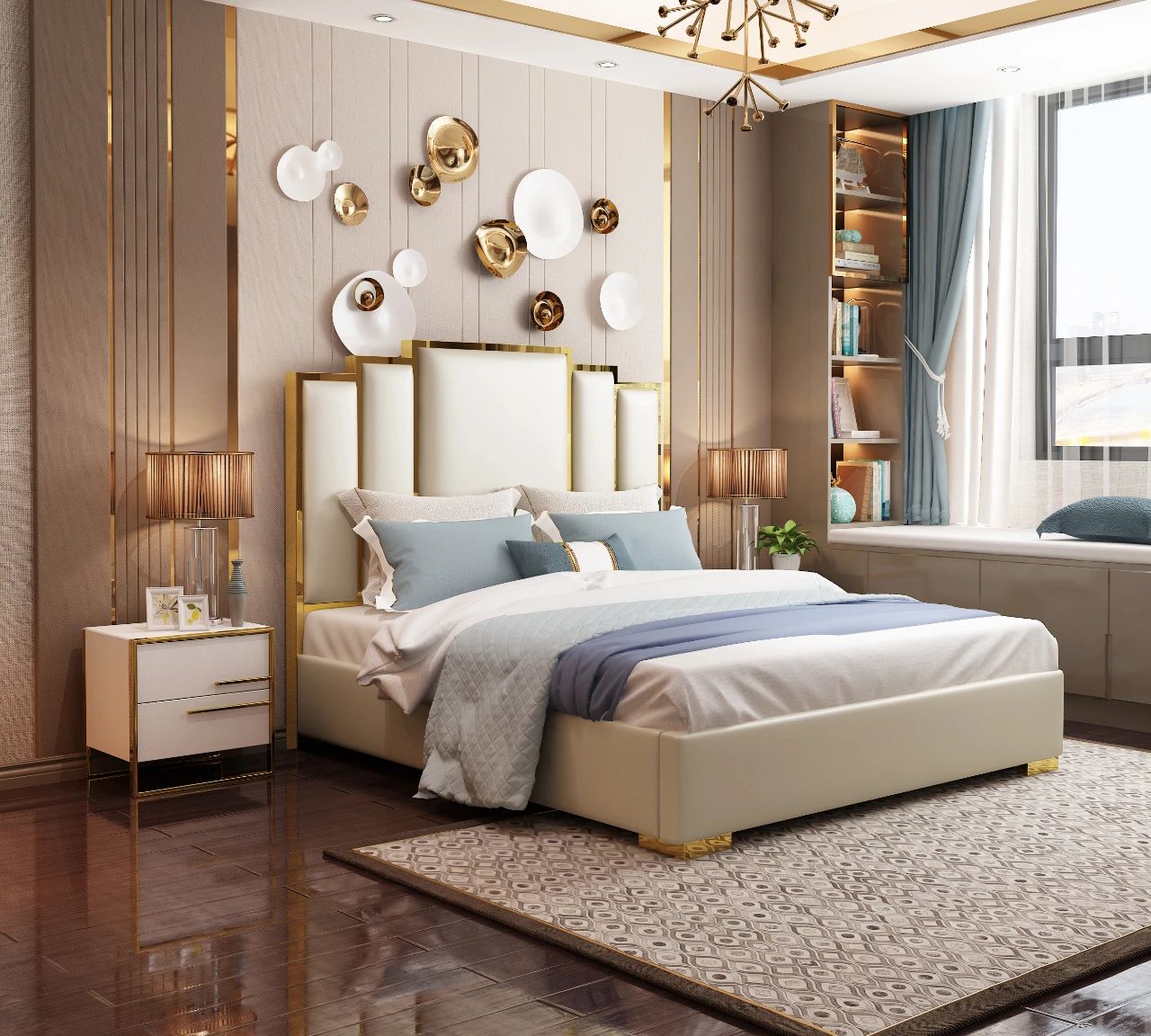 Simple high bed with solid wood