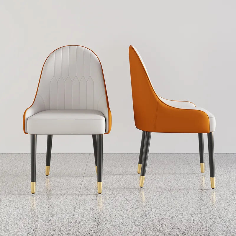 Modern PU leather (2-piece set) white and orange dining chairs with metal legs
