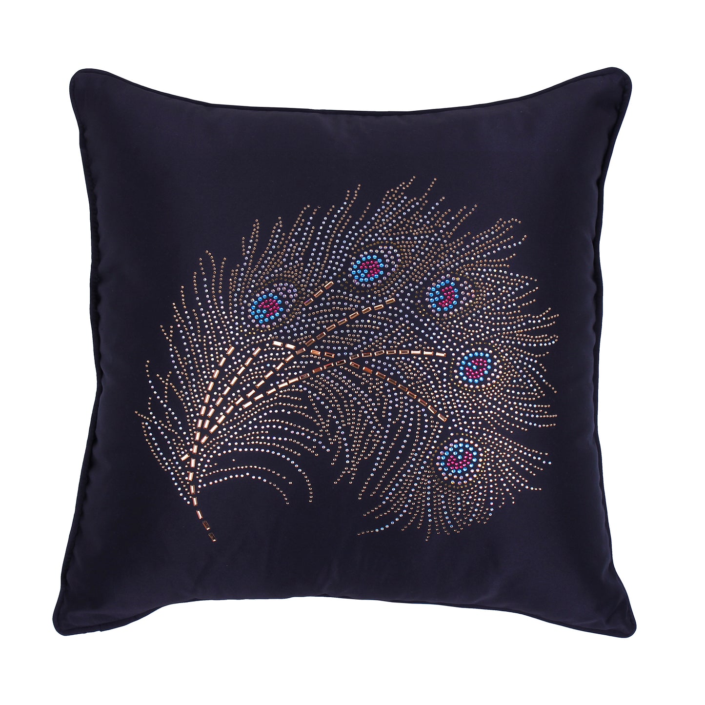 Feather Throw Cushion Velvet with Diamond, Black