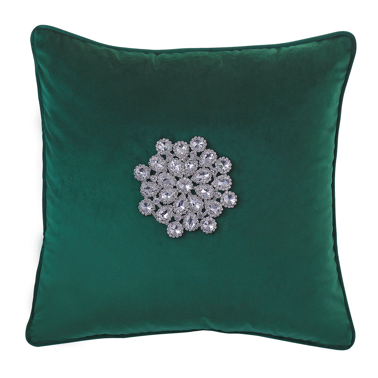 Vintage Velvet Home Decorative Throw Pillow Decor Cushion, Green & Diamond
