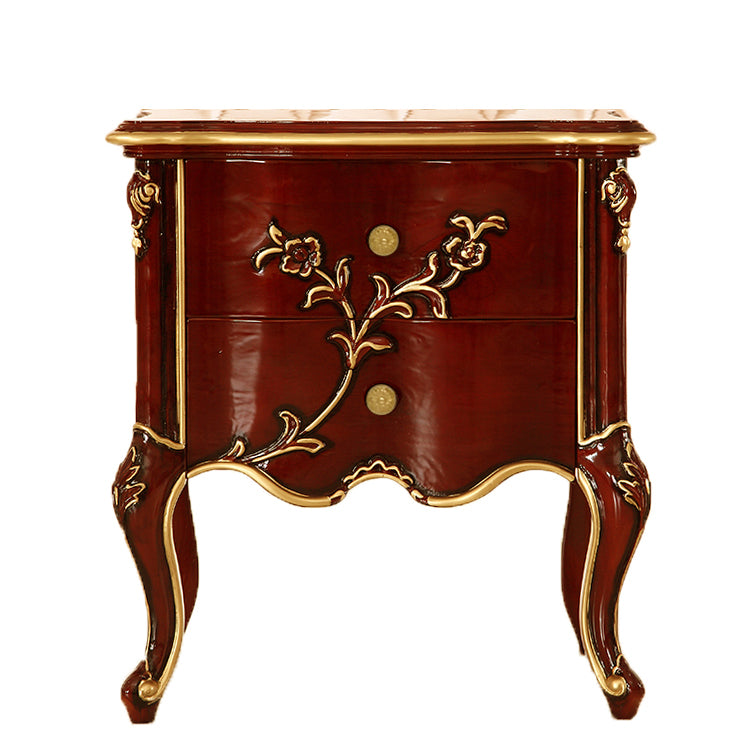 Luxury European Style Classic End Table - Modern Sculpture 2 Drawers Curving Bedside Table