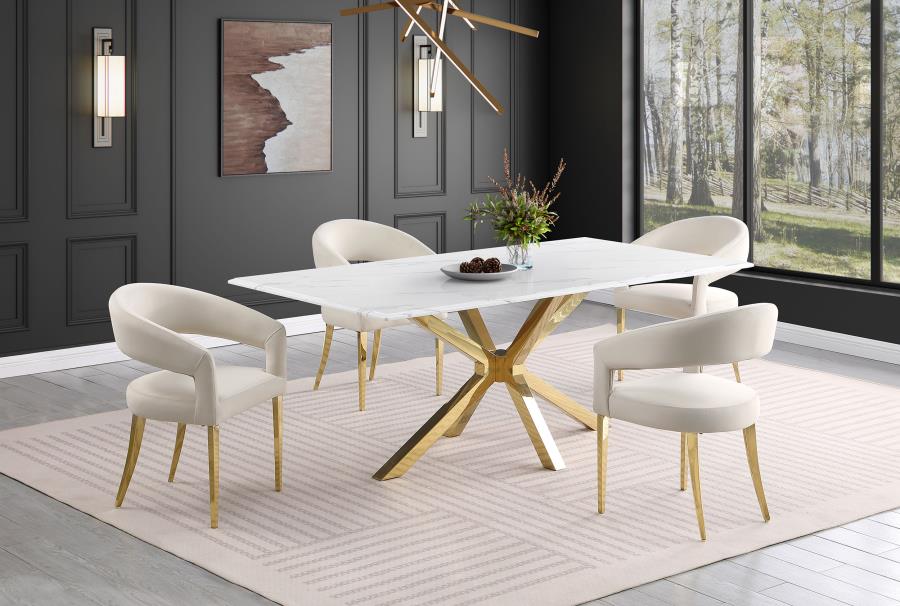 2025 Contemporary Venera Rectangular 79-inch Faux Marble Dining Table White