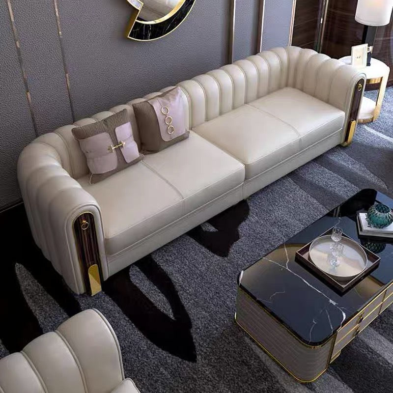 Contemporary design Modern  stainless steel base + velvet/ leather sofa