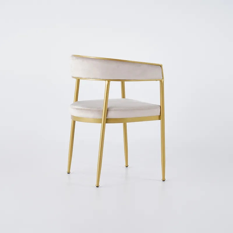 Modern Velvet Upholstered Dining Chair with Gold Metal Leg in Beige