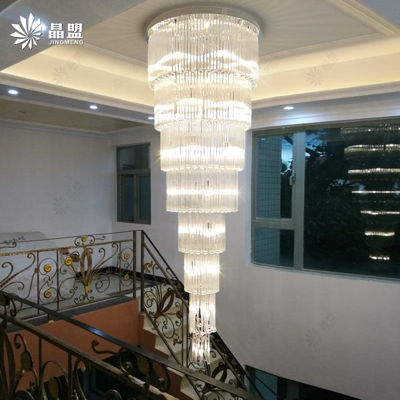 Duplex staircase chandelier stairwell crystal lamp long chandelier modern minimalist retest luxury villa living room large chandelier