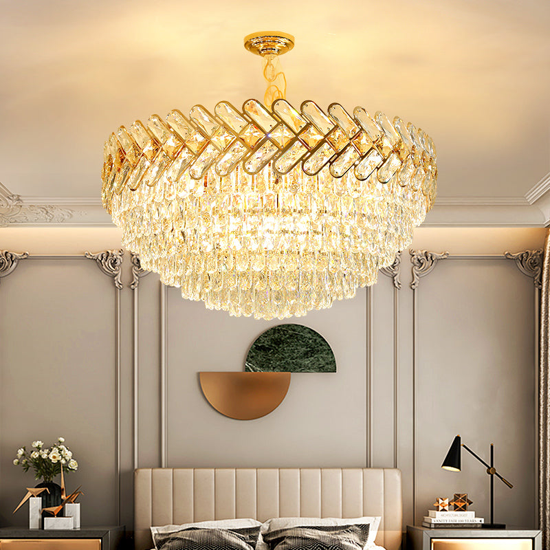 Hong Kong-style light luxury crystal living room chandelier Nordic post-modern minimalist round living room lamp bedroom study lamp restaurant lamp