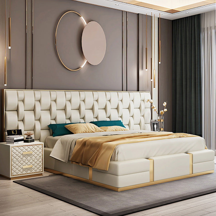Ins net red Italian light luxury bed post-modern simple double bed high-end villa leather bed