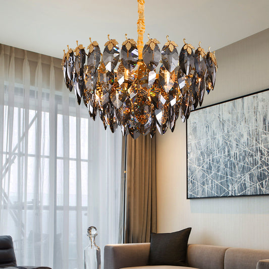 Light and luxurious all-copper chandelier living room lamp restaurant villa designer model room decorated with natural crystal post-modern lamps and lanterns