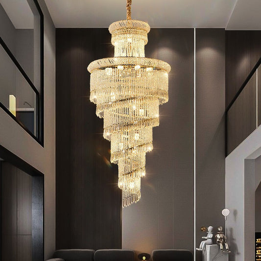 Duplex building large chandelier in the air, empty, high-rise loft, modern light luxury crystal lamp, duplex villa living room lamp