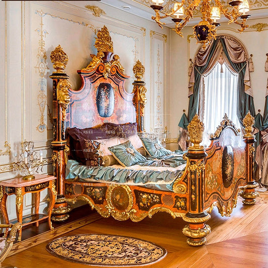 High-end customized villa luxury art painting European palace solid wood carved bed French princess bed noble wedding bed