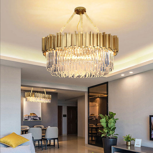 Post-modern light luxury wind crystal lamp modern minimalist living room dining room chandelier round duplex building villa hall main light