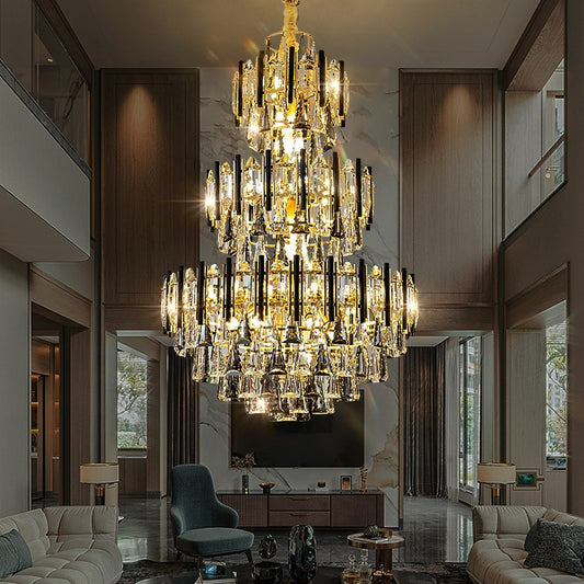 Duplex building large chandelier villa living room lamp building mezzanine empty simple post-modern light luxury hollow crystal long chandelier