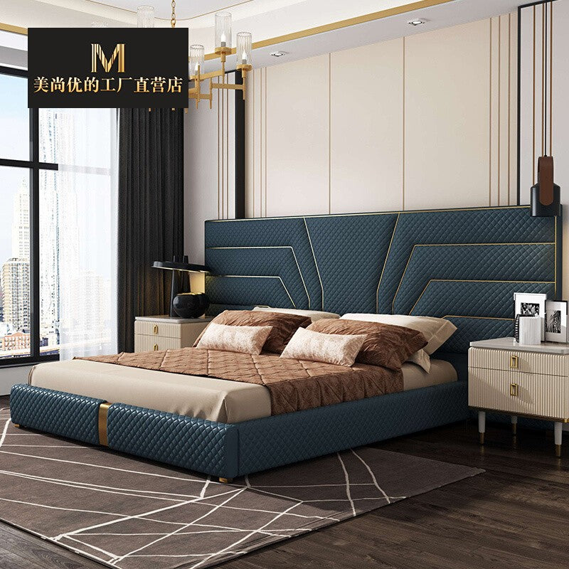 Postmodern light luxury leather bed double bed 1.8m wedding bed master bedroom large leather bed soft bed designer villa furniture