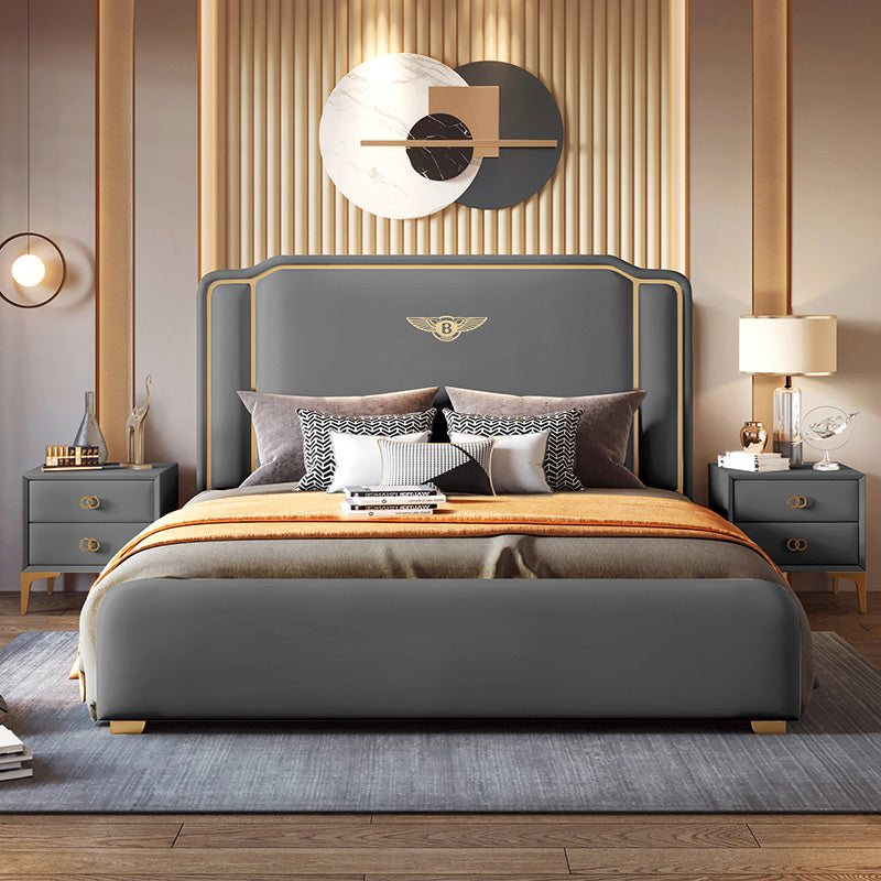 Drawing bed Modern simple light luxury furniture Solid wood bed American style soft bag Nordic leather art double bed Master king bed