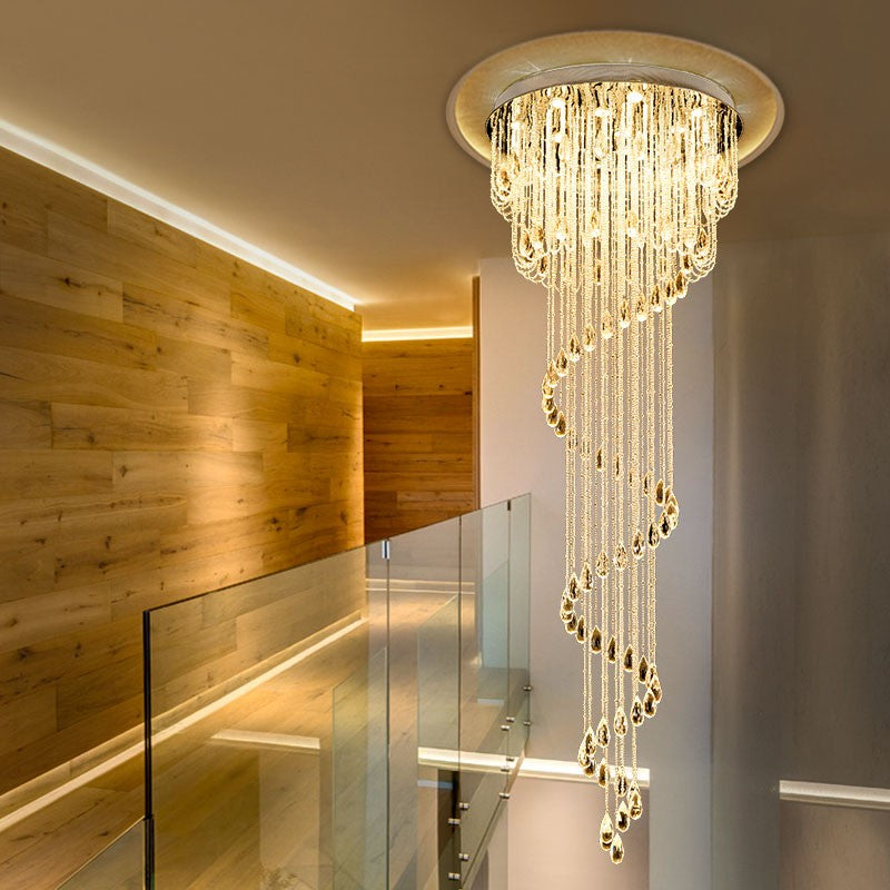 Stair chandelier Duplex building Revolving villa duplex living room stair light long modern minimalist crystal chandelier